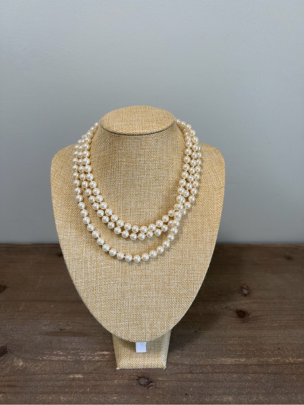 Signed M.K. Triple Strand Faux Pearl Rhinestone Statement Necklace